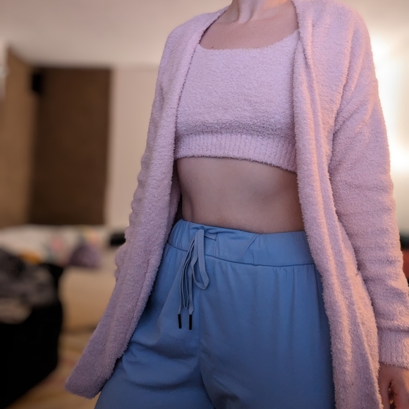 Light Pink Fuzzy Crop Top and Cardigan - Picture 8 of 9